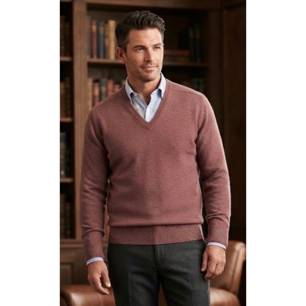Vintage Lord Jeff Minklama Sweater Mens Large Plum Mauve Mink Lambswool V-Neck